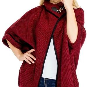 Women's Red Cape Sweater, Knit Poncho by Janice - NWT
